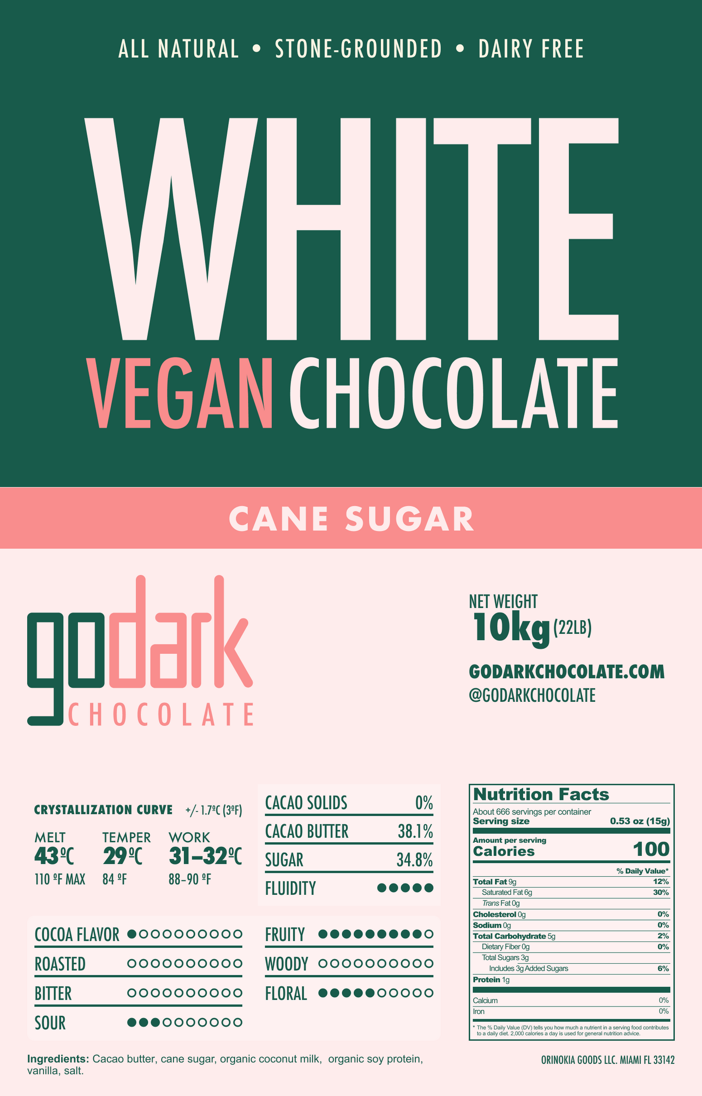 Vegan white chocolate with cane sugar