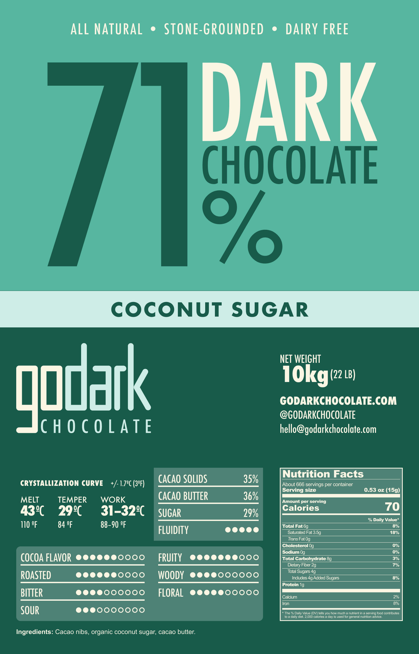 71% Dark chocolate with coconut sugar
