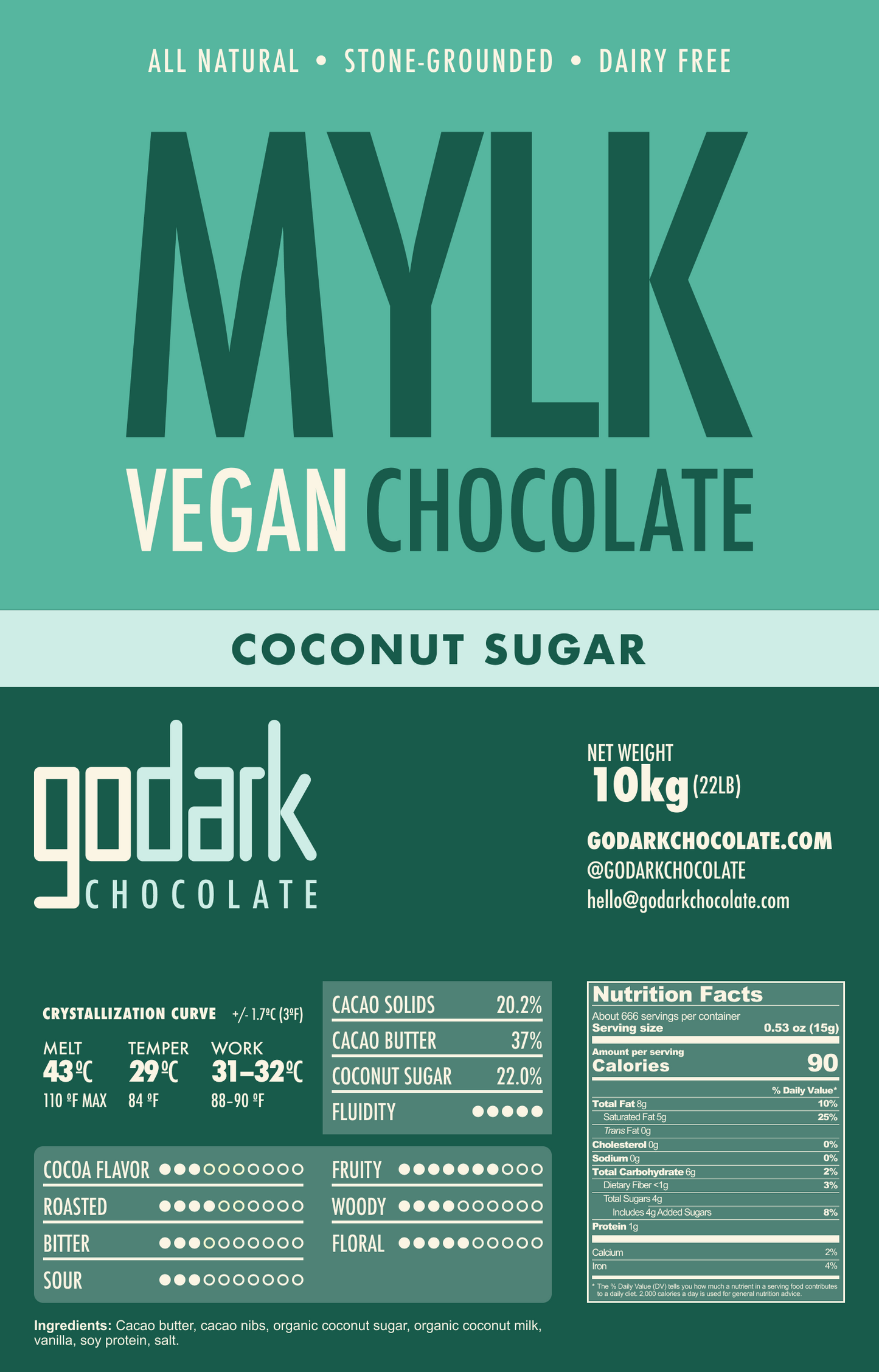 Vegan milk chocolate with coconut sugar