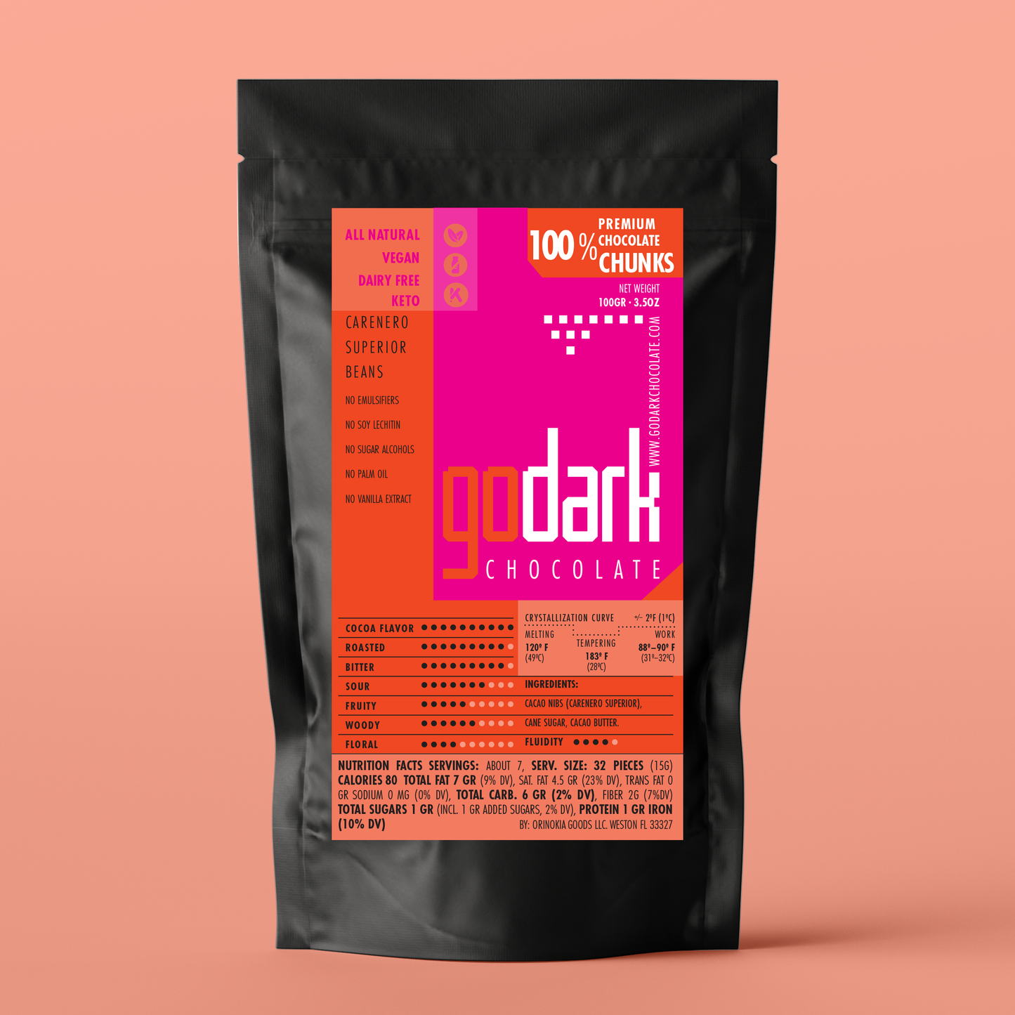 100% Dark Chocolate Chunks — Unsweetened